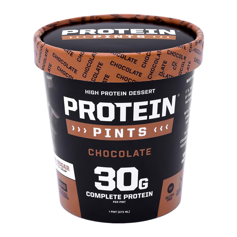 Protein Pints High Protein Dessert - Chocolate Ice Cream - 1 pint - 30 grams Complete Protein - Gluten Free
