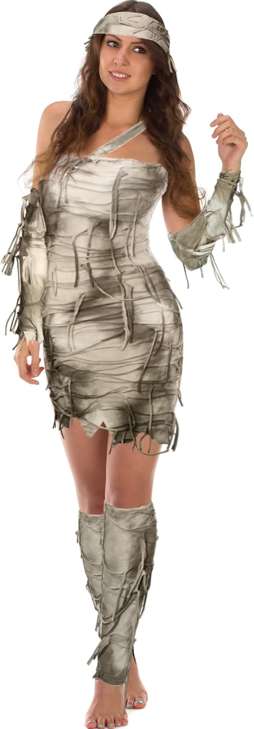 Toulite Halloween Women Mummy Costume Bandaged Mummy Dress with Arm Sleeves Legging Sleeves Headband for Cosplay - Image 3