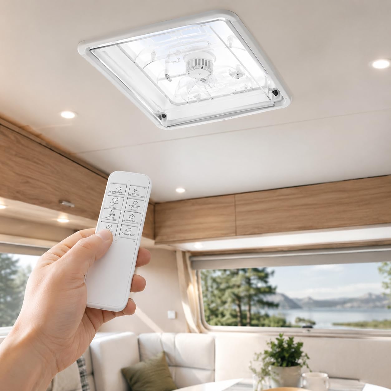 Ventilador de techo para caravanas, Claraboya, Nivel de ruido ultra bajo de escape reversible con sensor de lluvia, ventilador permanente de nivel automático para autocaravana,Transparente