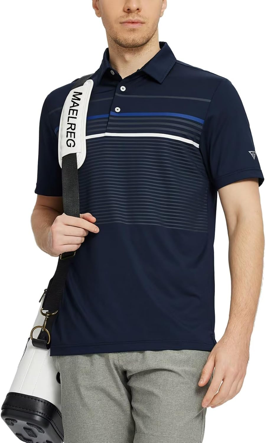 M MAELREG Golf Shirts for Men Short Sleeve Regular Fit Moisture Wicking Performance Casual Striped Print Mens Polo Shirts - Image 3