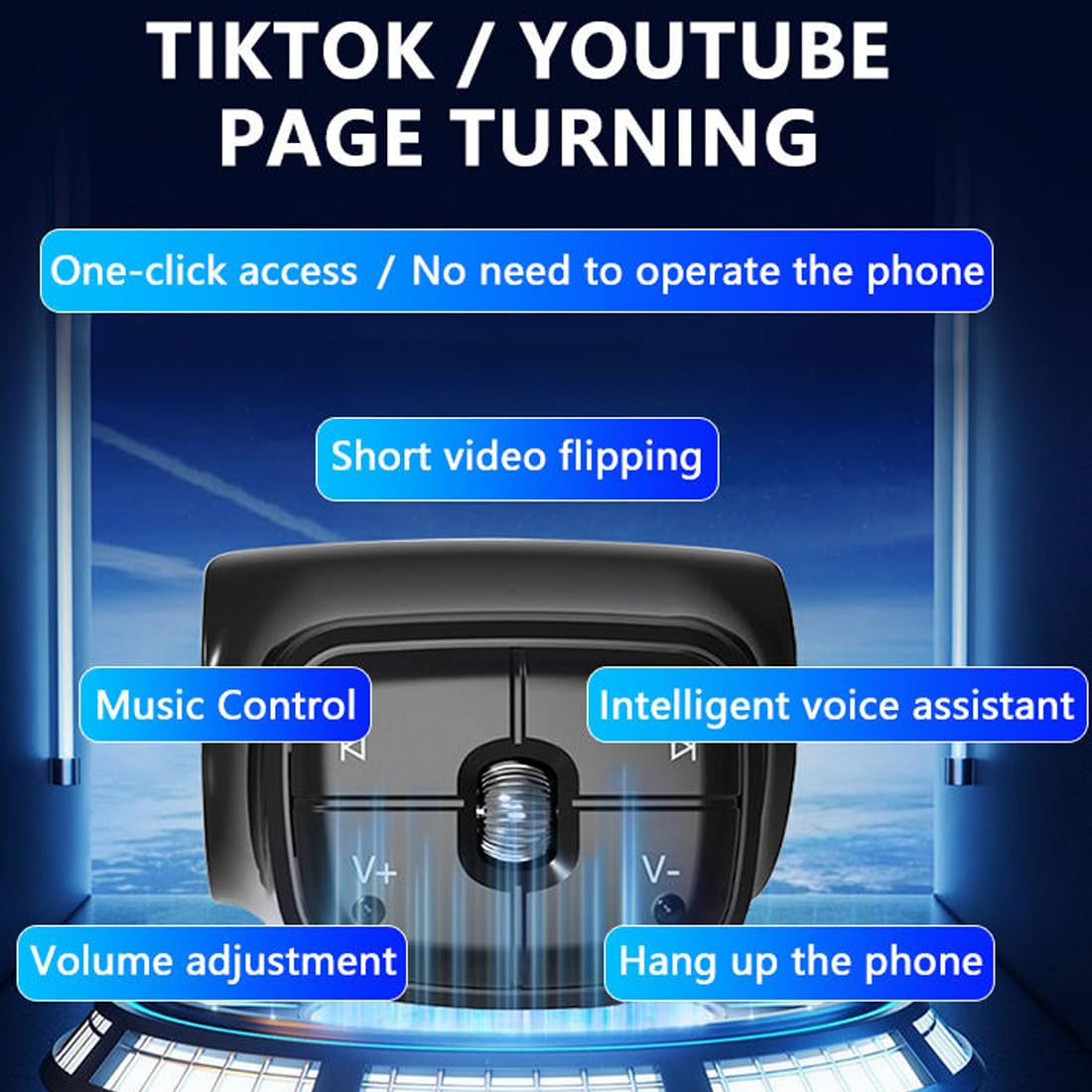 TikTok - Telecomando Bluetooth per auto, bici, moto, pulsante di controllo del volante, batteria ricaricabile integrata, compatibile con iPhone e telefoni Android