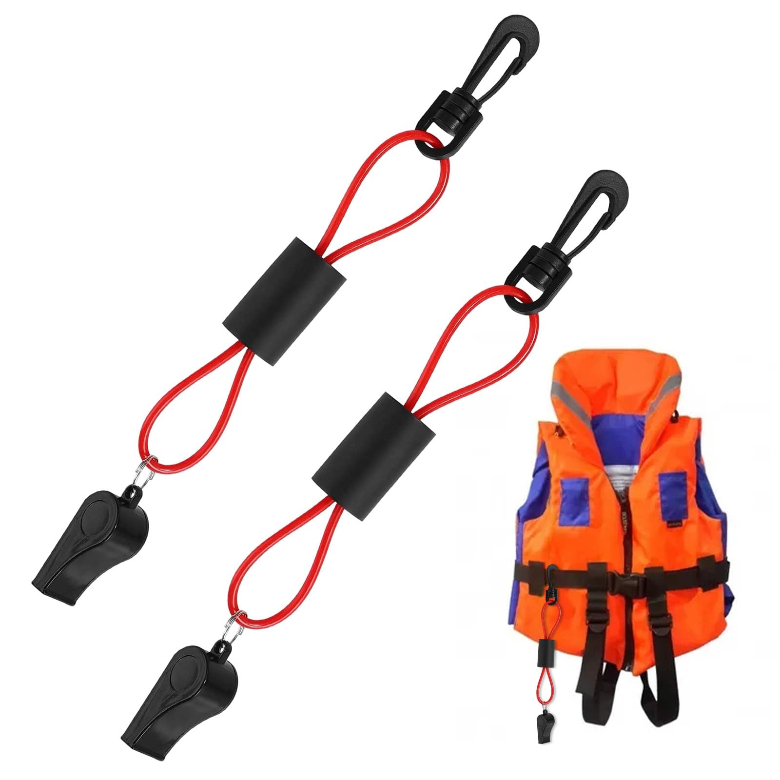 Huakaile 2 Packs Lifeguard Whistle with Lanyard Clip, Loud Boat Whistle for Emergency Survival Kayak Marine Rescue Accessories Camping Hiking Boating Fishing Security Outdoor Red (Red)