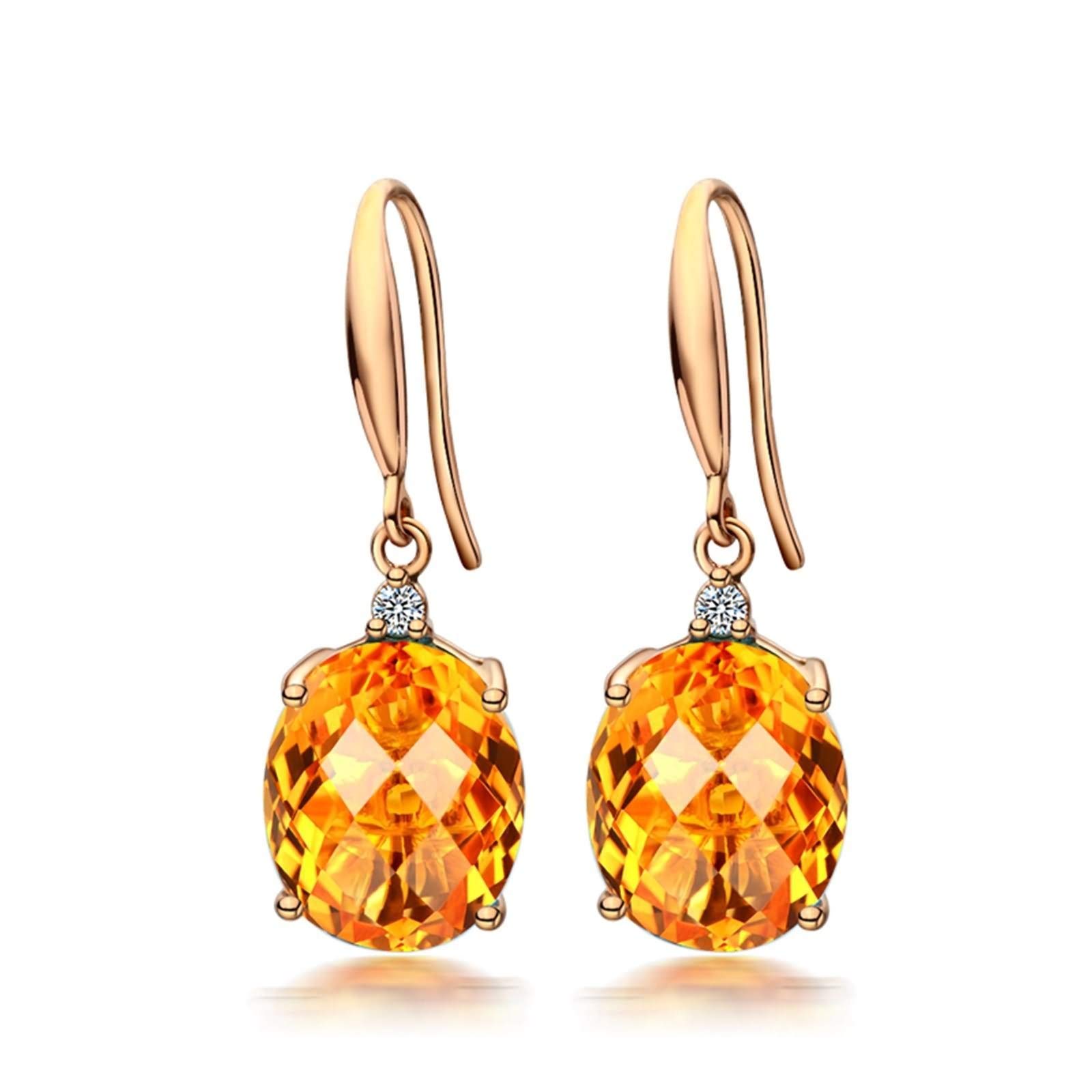 KnSam Echter Goldschmuck Damen Ohrringe aus 18K Rosegold, Oval Form mit 8ct Citrin Ohrschmuck Abendschmuck Damenohrringe