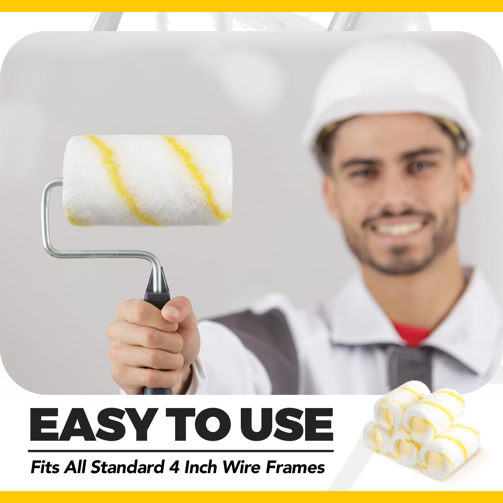 Pinkunn 48 coperture per rulli in microfibra ad alta capacità, per pennelli a rullo, forniture per la pittura della casa per tutte le superfici, strumenti di riparazione per la casa (striscia gialla,