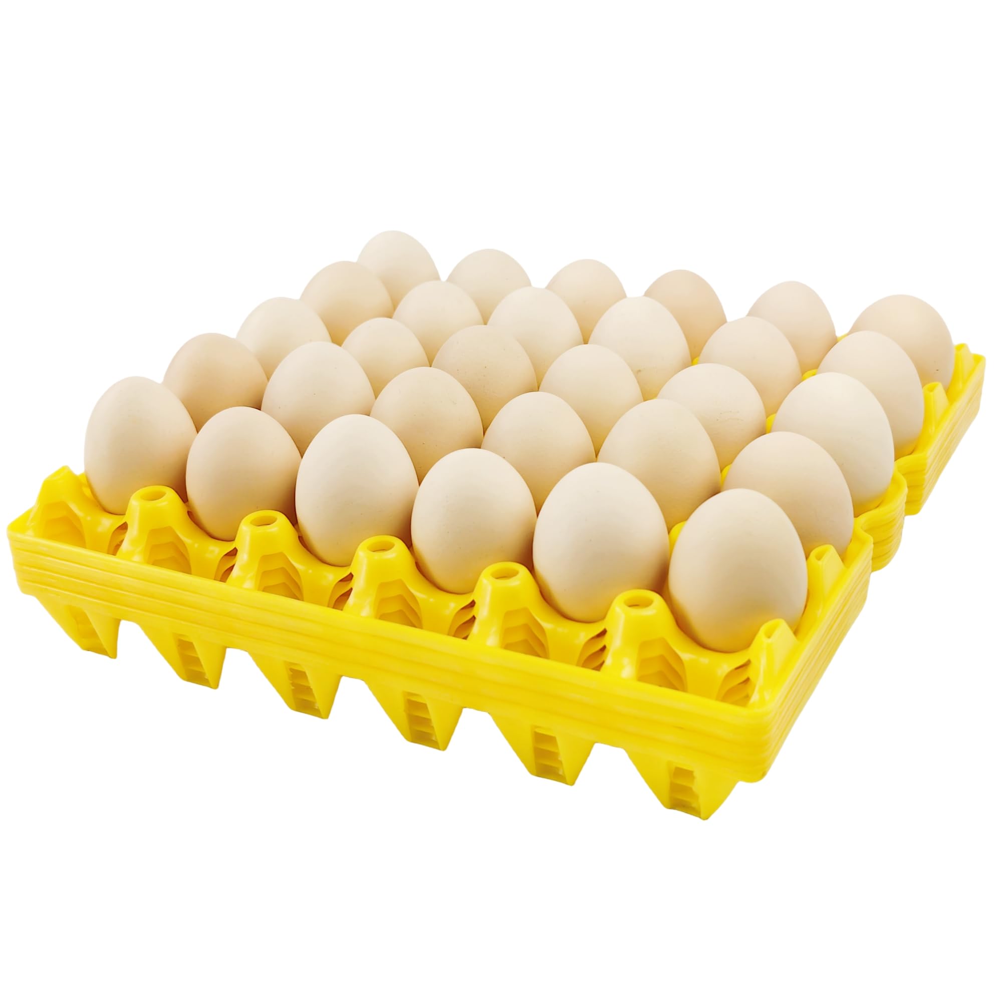 4-Pack Plastic Egg Tray Egg Crates 30-Egg Flats for Home Chicken Farmers, Stackable Egg Cartons Hold Multiple Eggs, Great for Storing, Sorting, and Shipping Eggs, Durable and Reusable (Yellow)