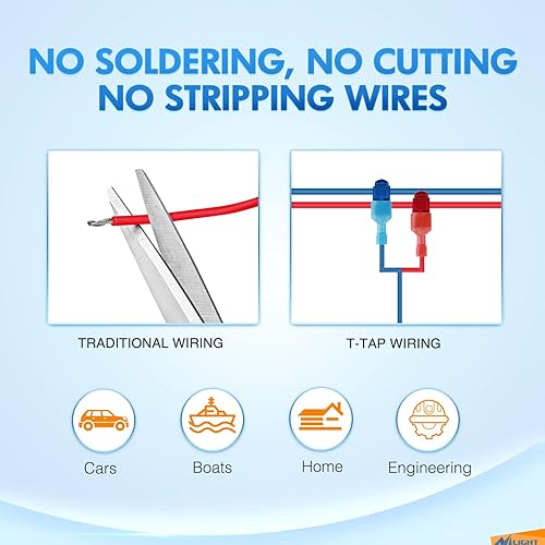Miniatura 13 de Nilight - 50031R 240 unids/120 pares de terminales de cable de empalme T-Tap auto-pelacables con nailon totalmente aislado macho desconexiones