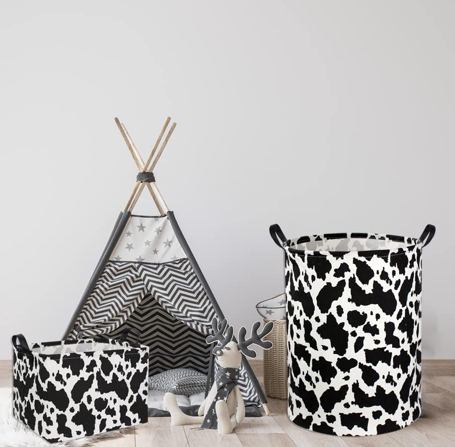Image of Rectangle Cow Basket Cow Print Storage Bins Cute Canvas Organizer Bin for Bedroom Decor Books, Clothes Shelves Gift Basket(Cow print)