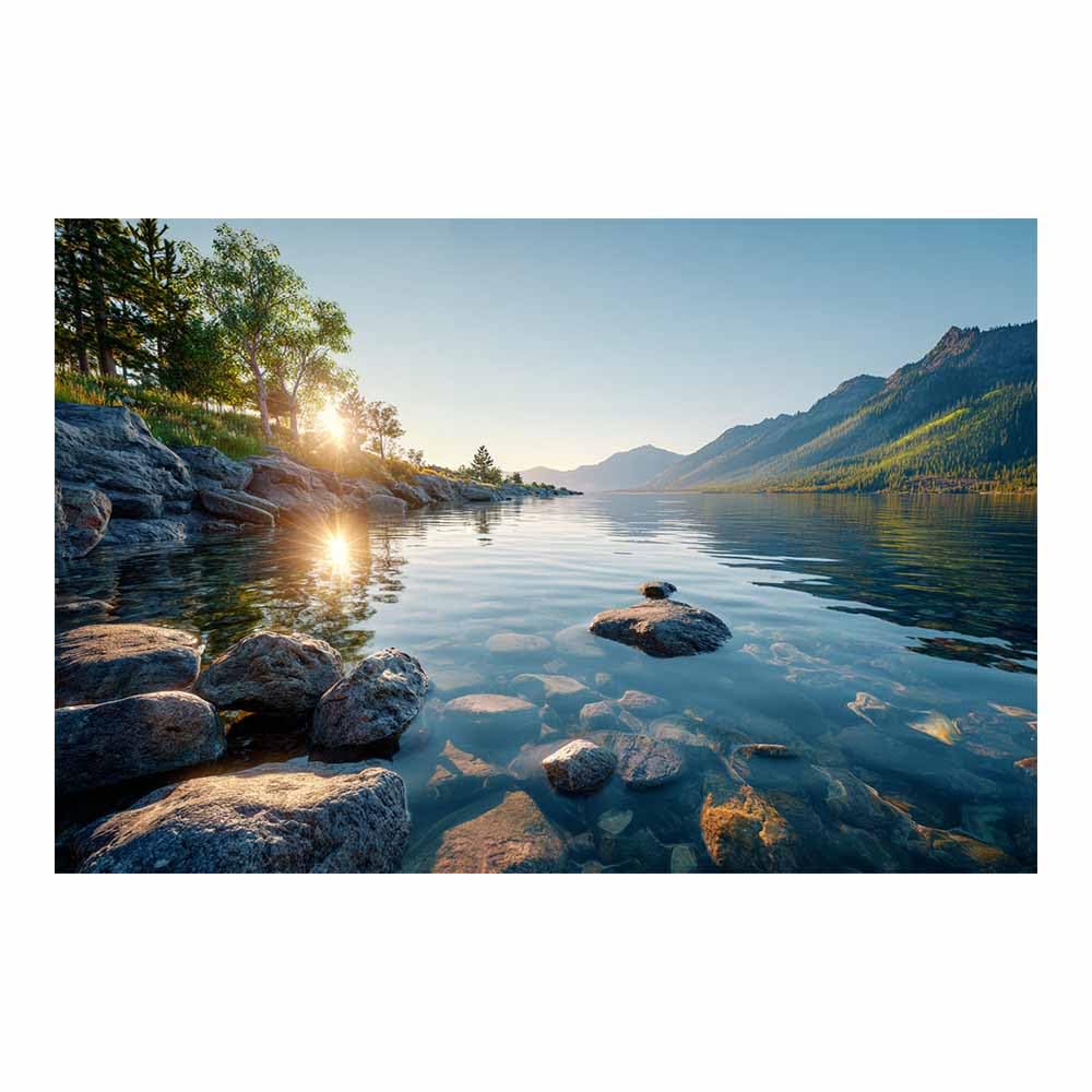 HUYEEI Landscape Wall Art Morning Lake Lights Modern Canvas Print On Artwork, Suitable for living room, bedroom, for Kids Room Decoretc.(blue)-70x100cm Unframed