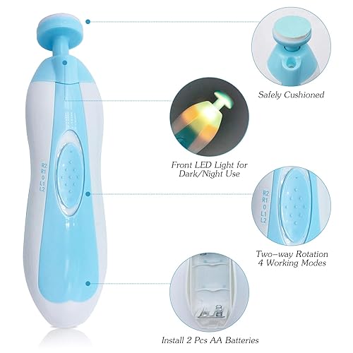 Miniatura 2 de Lima de uñas para bebé con kit de cortaúñas eléctrico seguro para recién nacidos, niños y niños pequeños, cuidado de los dedos de los pies y las