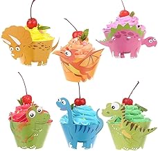 DERAYEE Pack of 48 dinosaur muffin cases, dinosaur cupcake wrappers for children, birthday party decoration