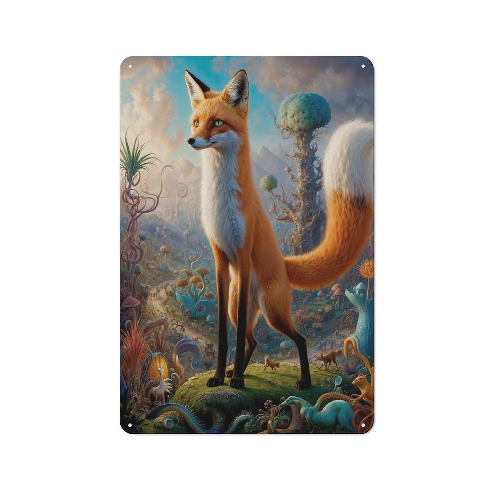 Junmoney Mystical Fox Encounters Rustic Metal Plaque 30X20cm For Studio Or Craft Room, Housewarming Present For People Styling Studio And Craft Room