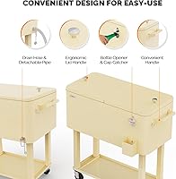 Vista 4 de VINGLI Baúl de hielo rodante de 80 cuartos de galón, carrito portátil para fiestas en el patio, bar, con estante, piscina de bebidas con abridor