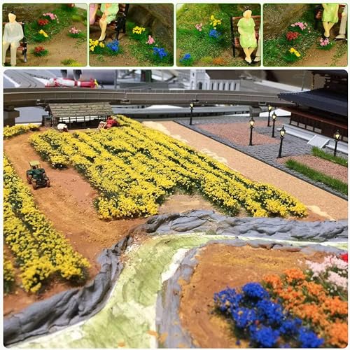 Woohome Miniature Colorful Flower Cluster, Multi Sizes Static Grass Tuft Model Grass Tufts Flower Vegetation Groups Static Grass Tufts for DIY Model Train Landscape Railroad Scenery (2B)