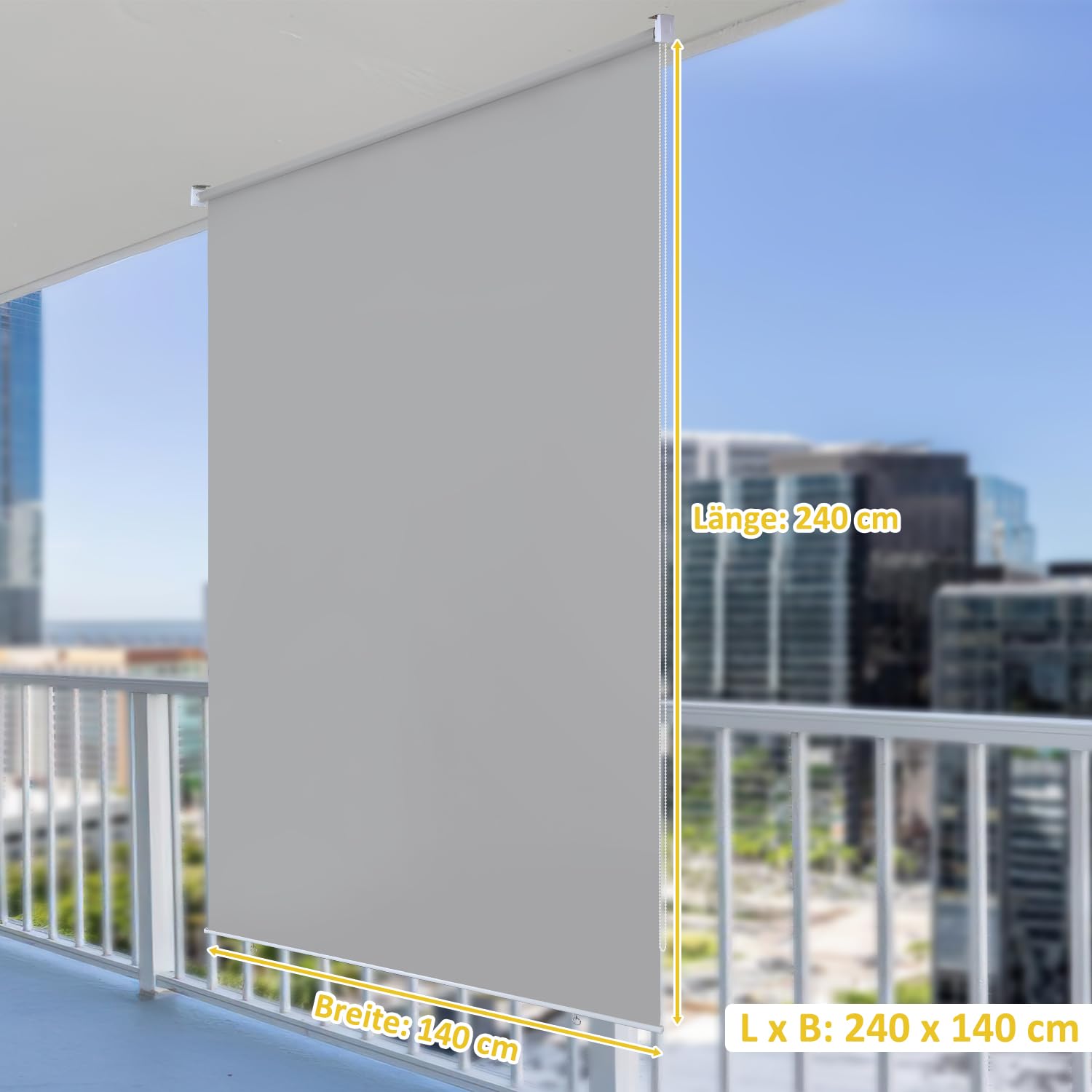 Tenda a rullo verticale, 140 x 240 cm, oscurante, tenda da balcone, tenda da sole verticale, ombreggiante e frangivista, per interni ed esterni, grigio