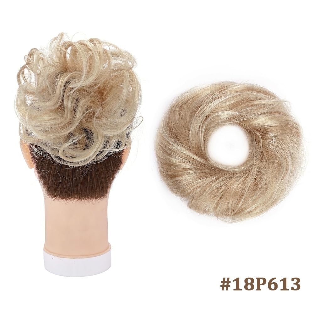 Anwendung bei Frauen Lockiges, unordentliches Dutt-Haarteil, Haargummis, echtes menschliches Haar, elastisches Band, zerzauster Hochsteckfrisur, Chignon Für die Haare(18P613)