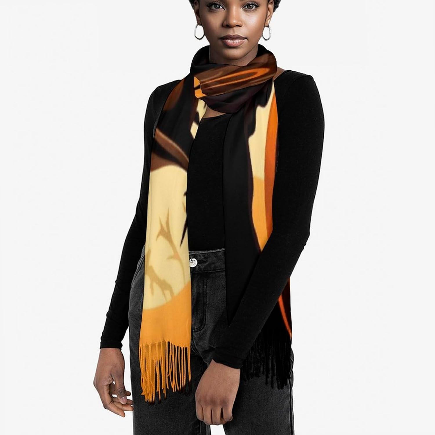 Black Tree Owl Pumpkin Head Scarf for Women Men Classic Fashion Blanket Scarves Soft Cashmere Feel Scarf Cold Weather Warm Long Shawl Winter Large Scarves Classic Blanket Scarfs Thick
