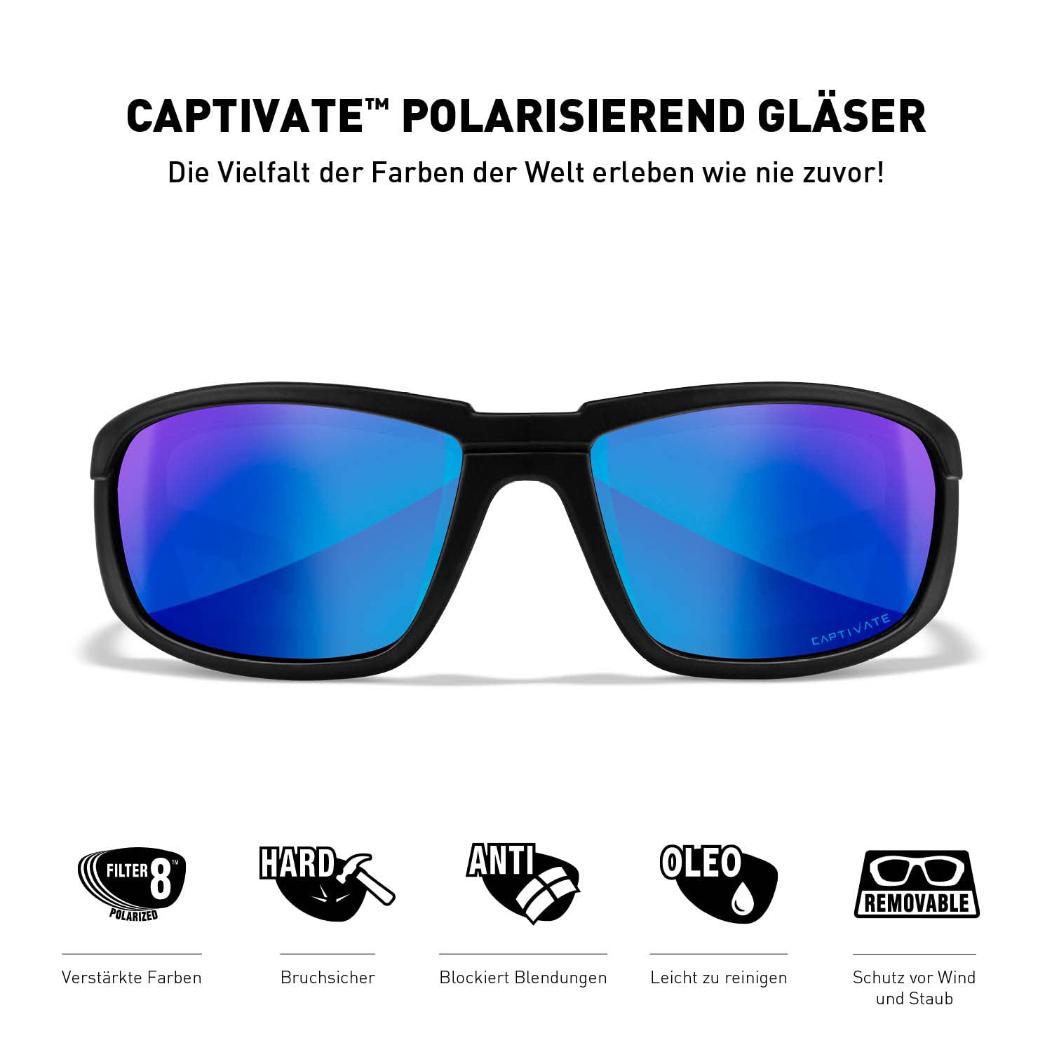 Wiley X │ WX Boss | Sonnenbrille Herren | Sonnenbrille Herren Polarisiert │ Sportbrille Polarisiert | 100% UVA/UVB-Schutz | Ideal bei Outdoor-Aktivitäten | Fahrradbrille Wandern Sport