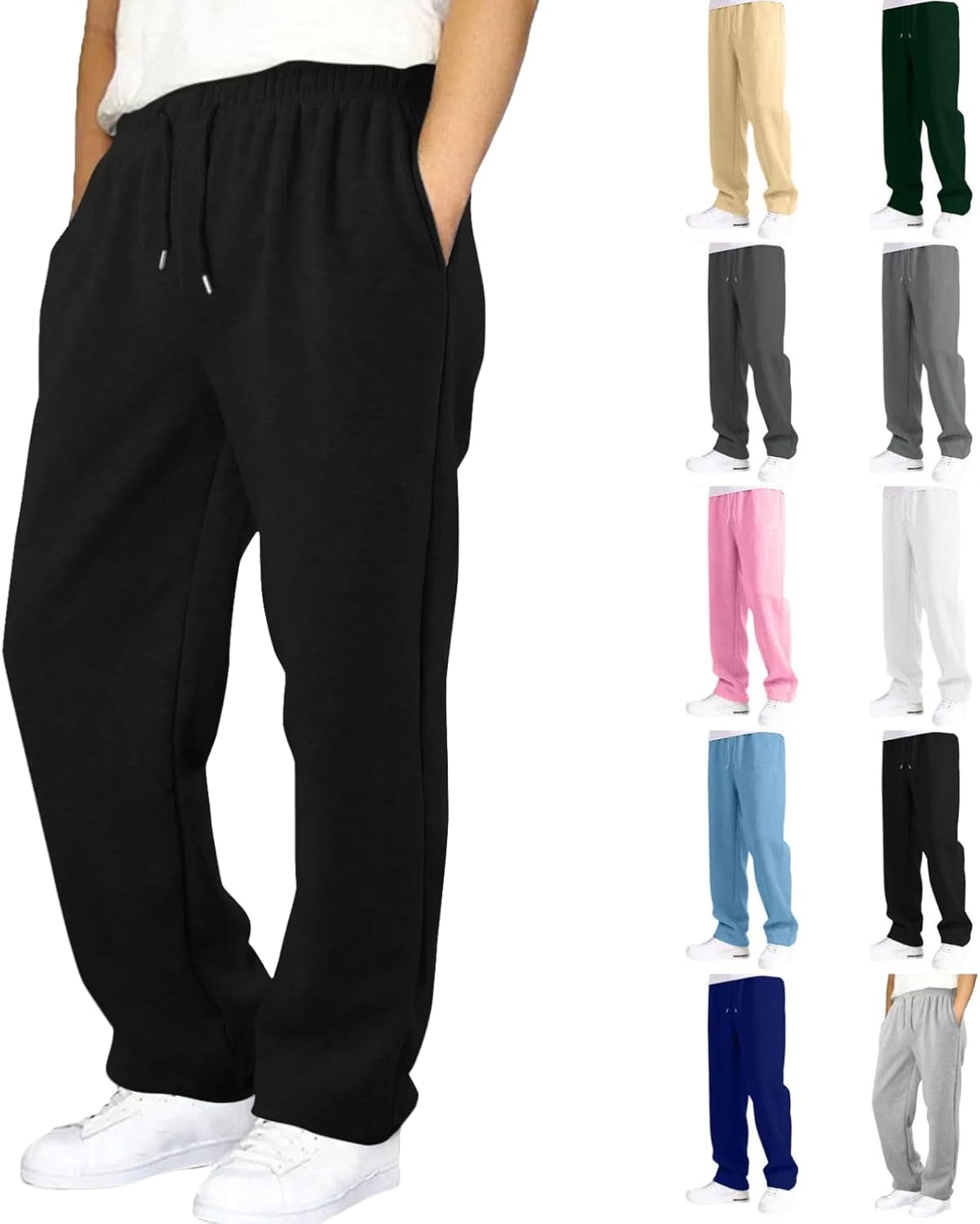 Boys Baggy Sweatpants,Wide Leg Straight Open Bottom Pants Elastic Waist Athletic Joggers with Pockets Sweat Pant 5-16Y