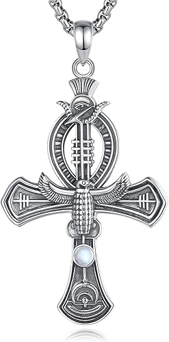 Vito Egyptian Necklace for Women Men, 925 Sterling Silver AnubisAnkh CrossEvil EyeEgyptian Goddess Pendant for Mom Dad, Egypt Protection Jewelry