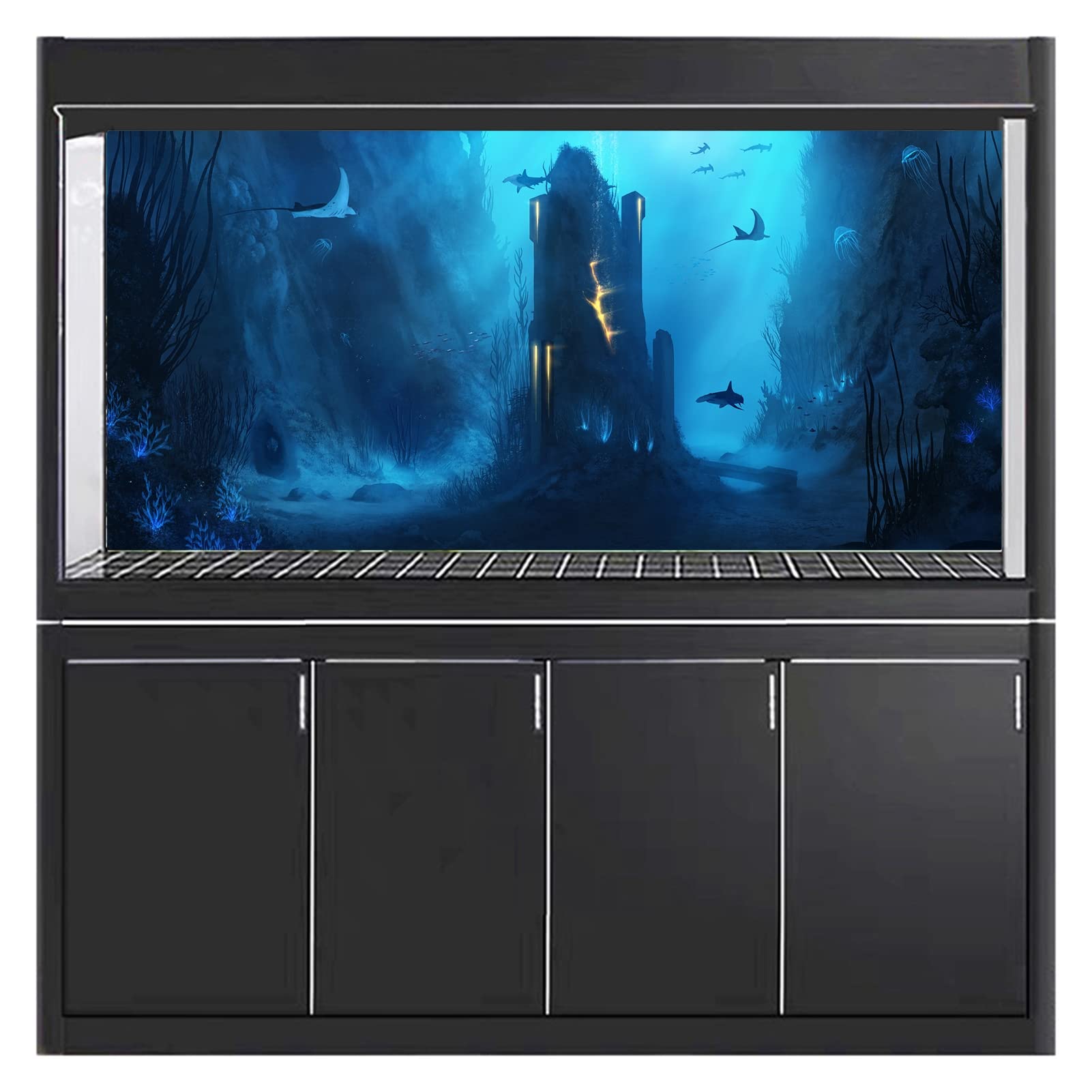 Poster autocollant de fond d'aquarium, papier peint décoratif pour aquarium 3D, images de fond de baleines du monde sous-marin, décoration d'image, 122 x 76 cm