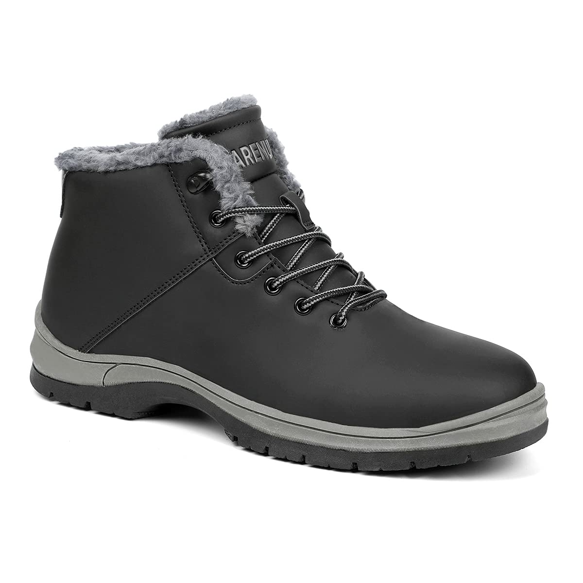 CARENURSE Mens Winter Snow Boots Water Resistant Warm Fur Lined Anti Slip Work Ankle Shoes Casual Lightweight Hiking