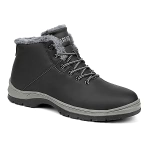 CARENURSE Mens Winter Snow Boots Water Resistant Warm Fur Lined Anti Slip Work Ankle Shoes Casual Lightweight Hiking