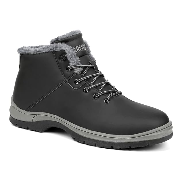CARENURSE Mens Winter Snow Boots Water Resistant Warm Fur Lined Anti Slip Work Ankle Shoes Casual Lightweight Hiking