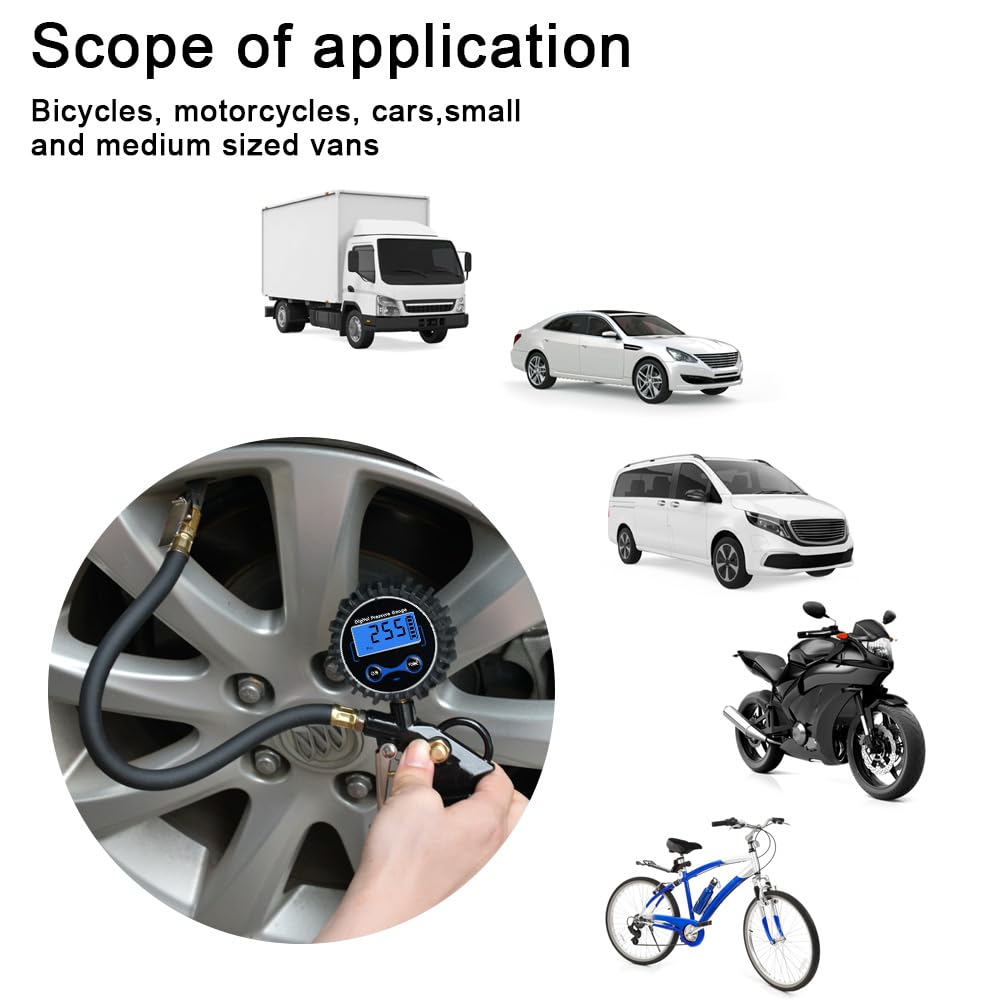 URAQT 3 in 1 Manometro Pressione 220PSI Manometro Digitale Professionale, Manometro per Pneumatici con Display LCD e 20 Accessori, Manometri per Pneumatici per Auto Moto Camion e Biciprofessionale