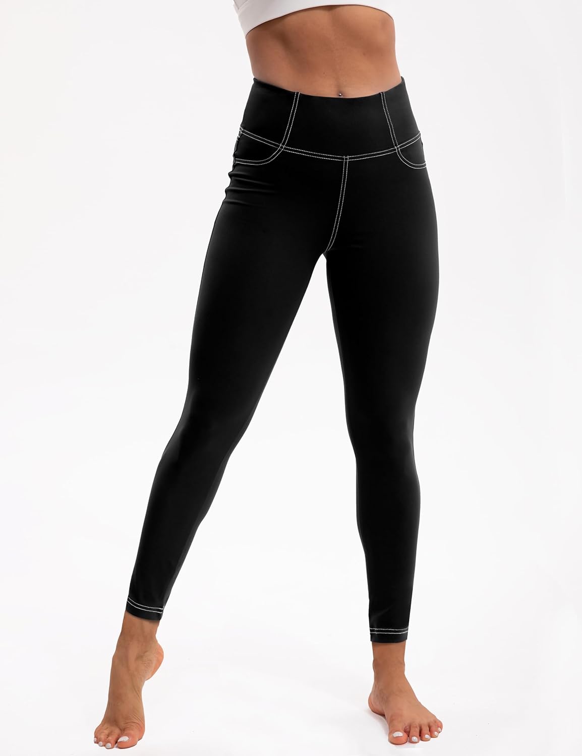 VOOVEEYA Curvy Leggings for Women 25", Tummy Control Yoga Pants with Back Pockets High Waisted Buttery Soft 7/8 Leggings - Image 2