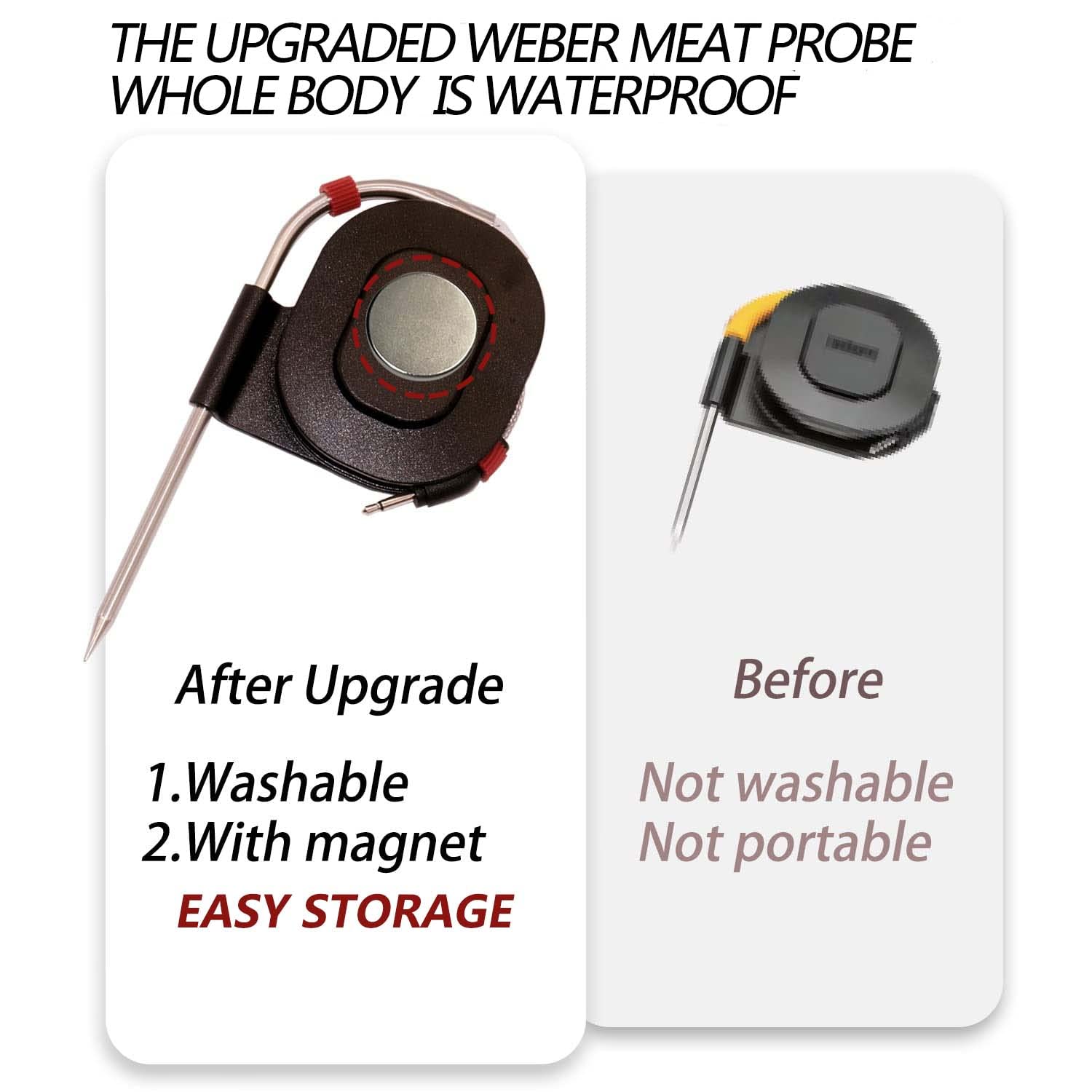 Upgraded Pro Meat Probe Replacement for Weber iGill, Washable, Thermometer kit with 4 Winders, 4 Magnets, 4 Meat Probes, 4 Clips