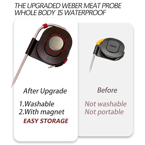 Miniatura 2 de Repuesto de sonda de carne profesional mejorada para Weber iGill, lavable, kit de termómetro con 4 bobinadoras, 4 imanes, 4 sondas de carne, 4 clips