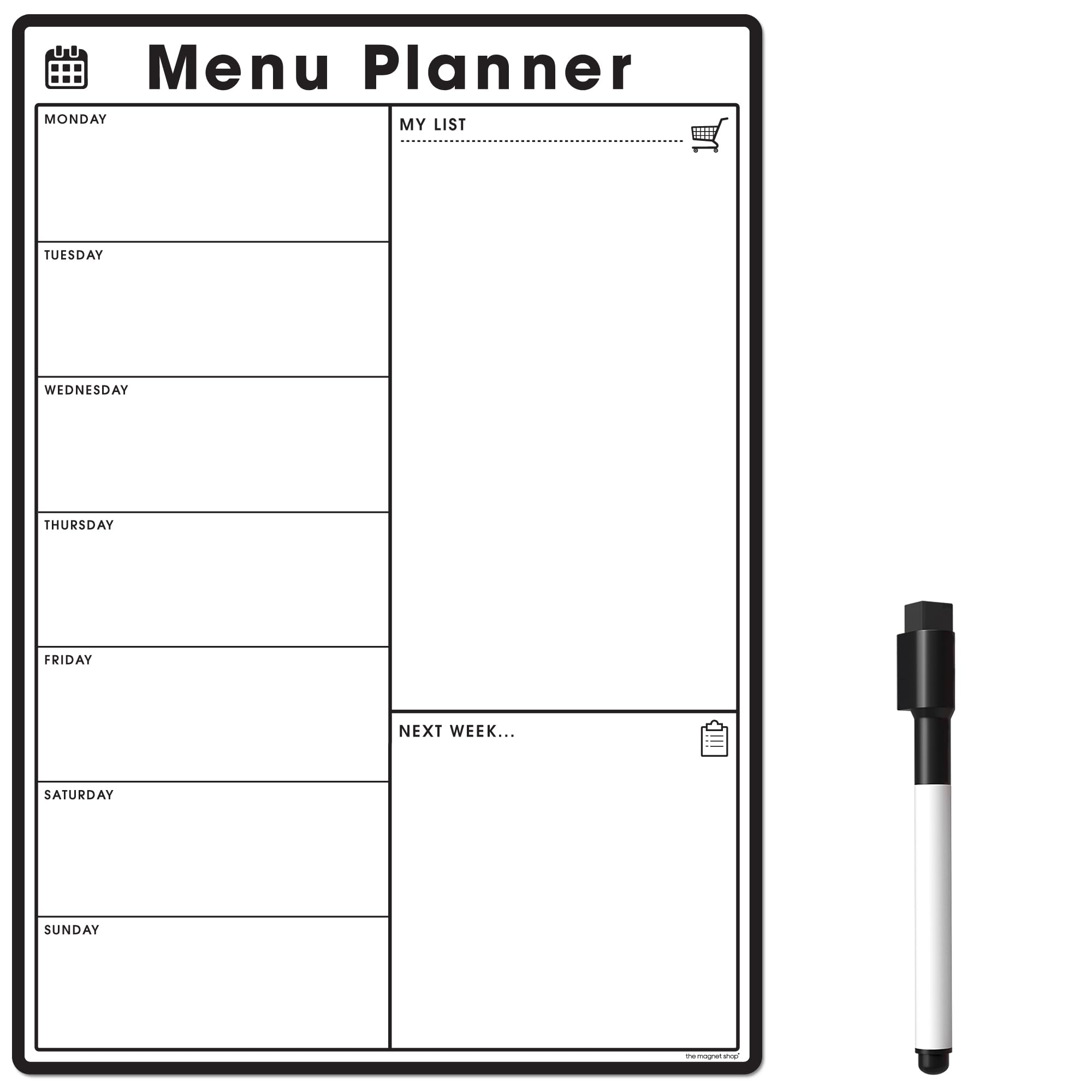 TMS Magnetic Meal Planner for Fridge | Made in the UK | Weekly Meal Prep Whiteboard, Calendar or Organiser for Work or Family Planning (White, A4 (30 x 21cm))