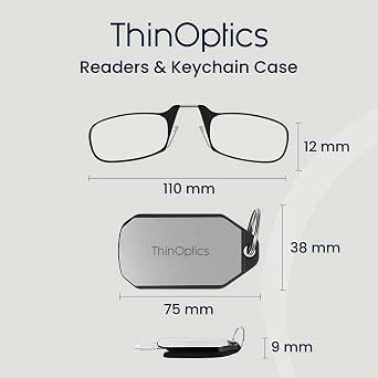 ThinOptics Folding Reading Glasses, 1.0 to 2.5, Keychain Case, Travel Ready