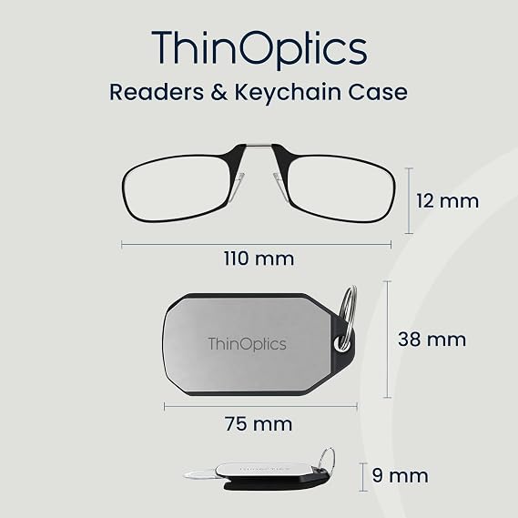 ThinOptics Folding Reading Glasses, 1.0 to 2.5, Keychain Case, Travel Ready
