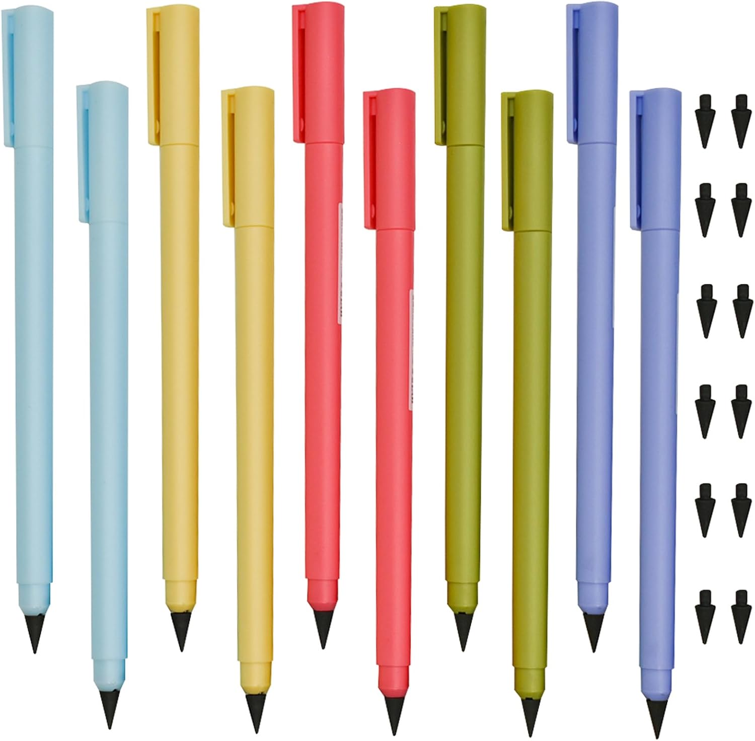 Maydahui 10 PCS Everlasting Pencil Inkless Eternal Pencil Magic Pencil Infinity Reusable Pencil with 12 Replaceable Nibs Macaron Morandi Colors for School Students Party Office