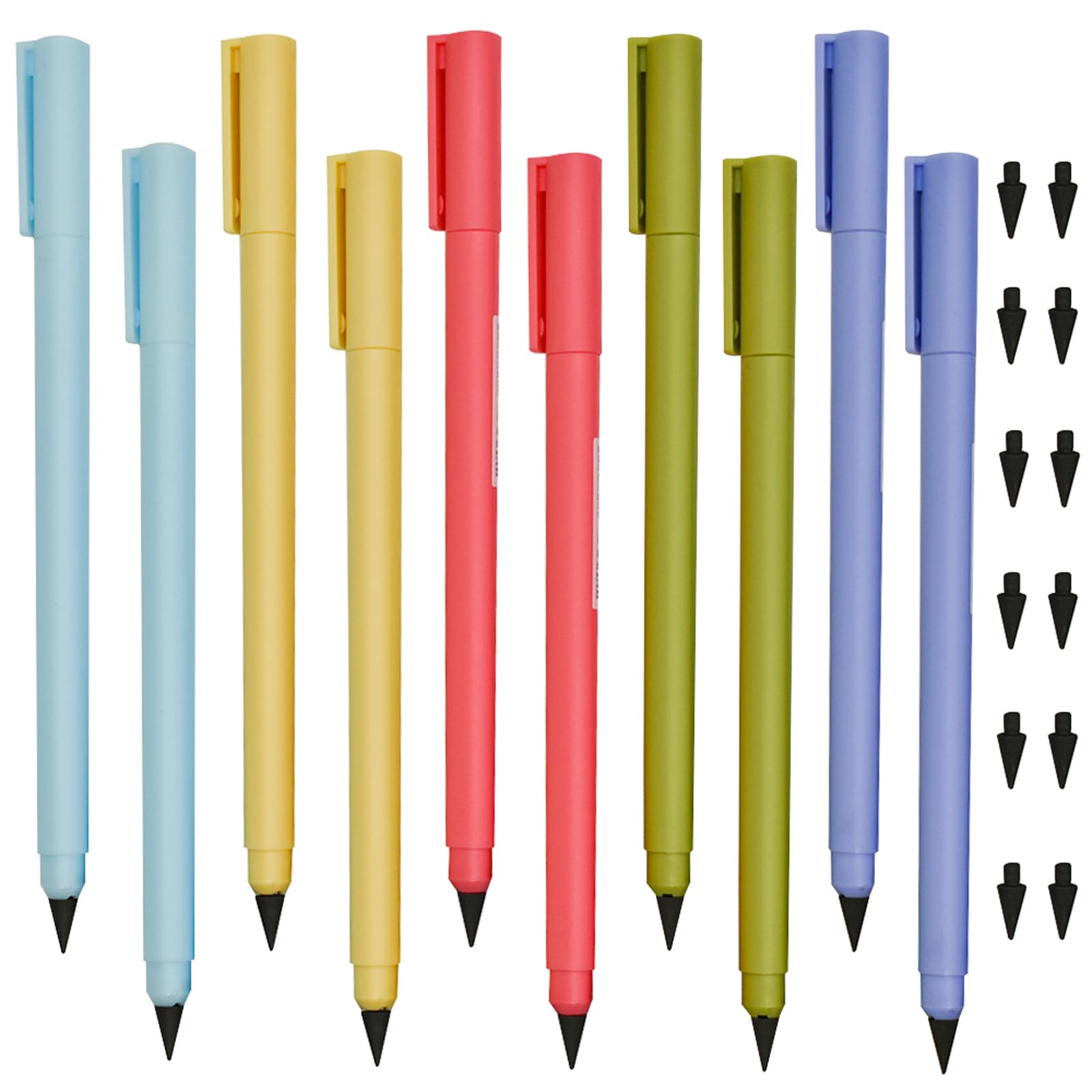 Maydahui10PCS Everlasting Pencil Inkless Eternal Pencil Magic Pencil Infinity Reusable Pencil with 12 Replaceable Nibs Macaron Morandi Colors for School Students Party Office
