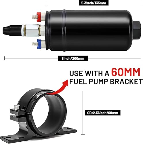 Miniatura 3 de Bomba de combustible externa en línea, alta presión eléctrica 300LPH de alto flujo 12V 145PSI Bomba universal eléctrica 6AN Outlet10AN Adaptador de