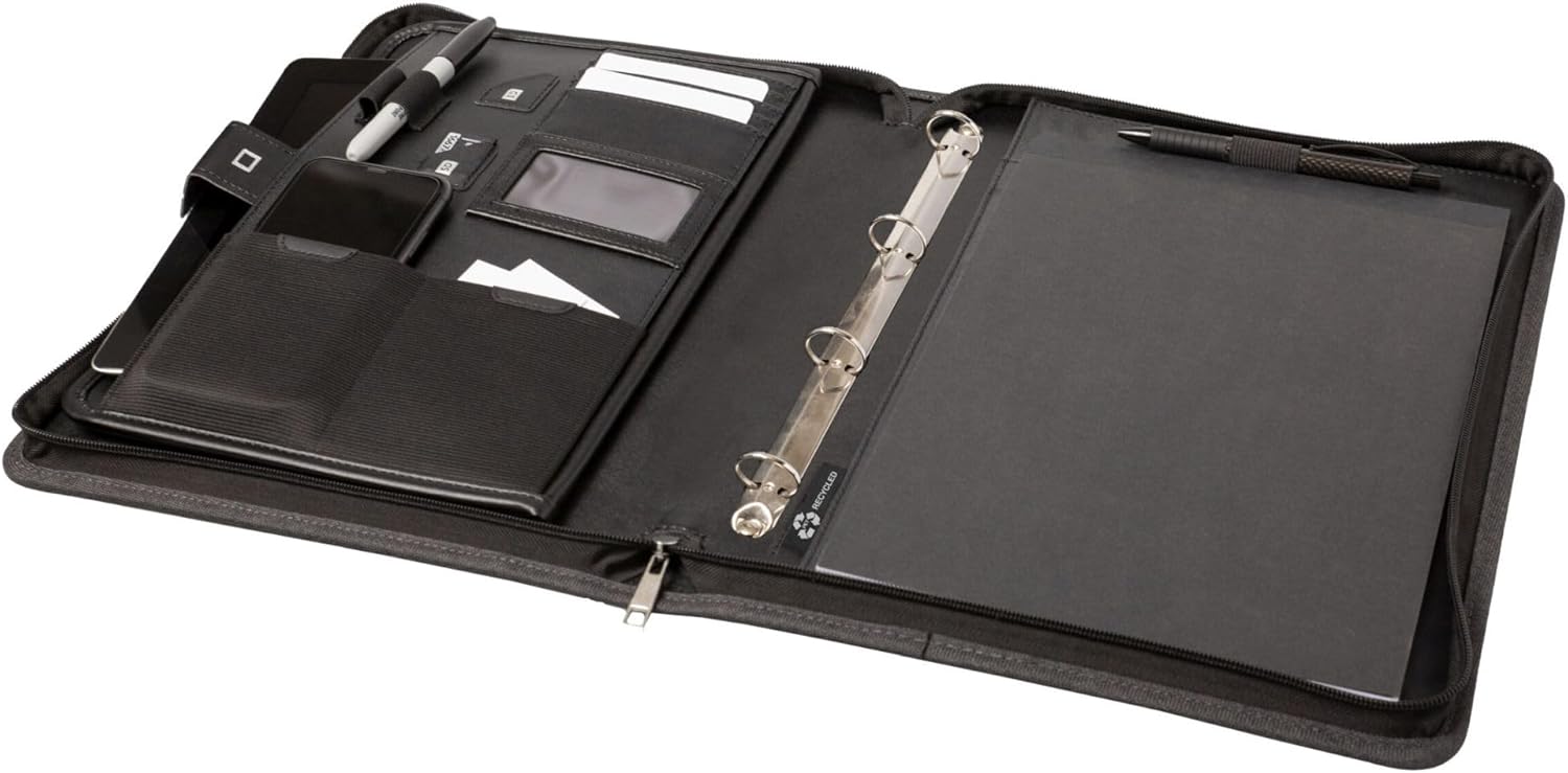 Alassio 46224 RPET Stop Ocean Plastic Organiser A4 with Tablet Compartment Nylon and Leather Business Folder with Notepad Approx. 36.5 x 29 x 4 cm Anthracite