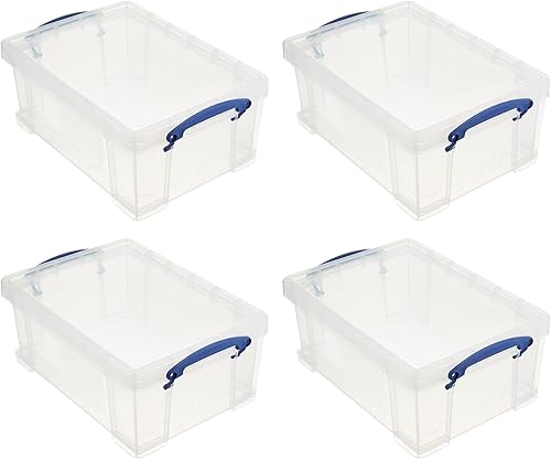 Really Useful Caja apilable de plástico de 9 litros con tapa a presión y asas de bloqueo de clip integradas para organización del hogar y la oficina