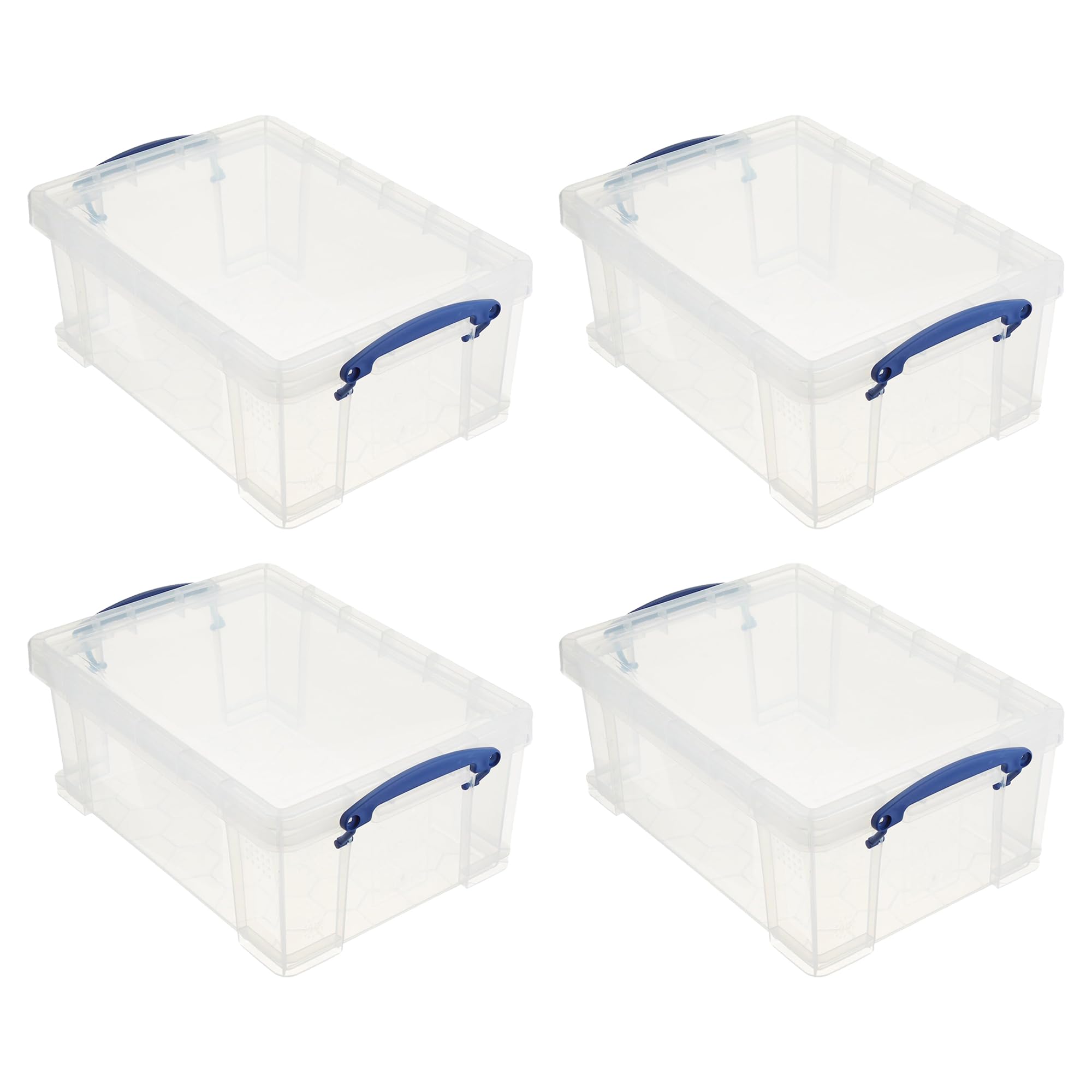 Really Useful Box 9-litrowy plastikowy pojemnik do przechowywania z zatrzaskową pokrywką i wbudowanymi uchwytami zatrzaskowymi do organizacji domu i biura (4 sztuki)