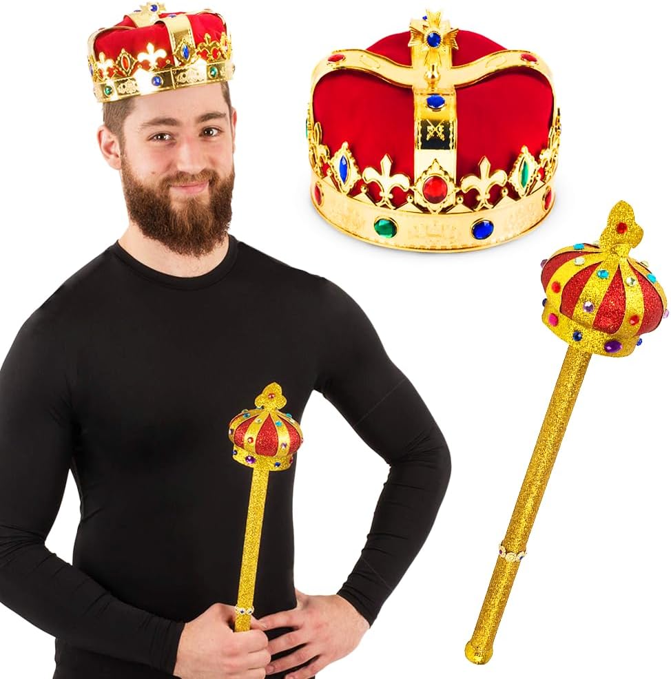 Kings Crown - Royal King's Crown and Scepter - Costume Hats - Dress Up Set