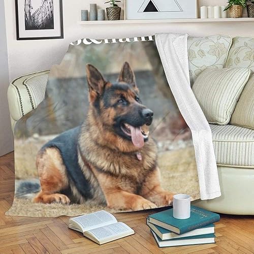 Miniatura 2 de Manta personalizada con nombre de foto, manta personalizada de perro pastor alemán de forro polar súper suave para sofá, cama (50 x 60 pulgadas)