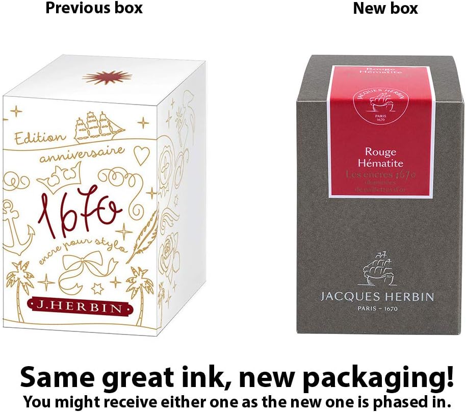 J. Herbin 1670 Anniversary Inks - Gold Sheen 50 ml Bottled - Rouge Hematite (Dark Red Ink)
