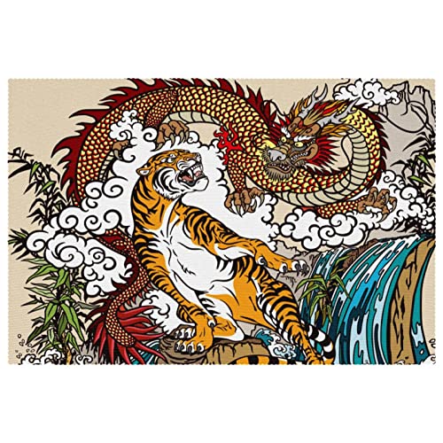 Set de table lavable anti-tache en Oxford isolant dragon chinois x4 - 2