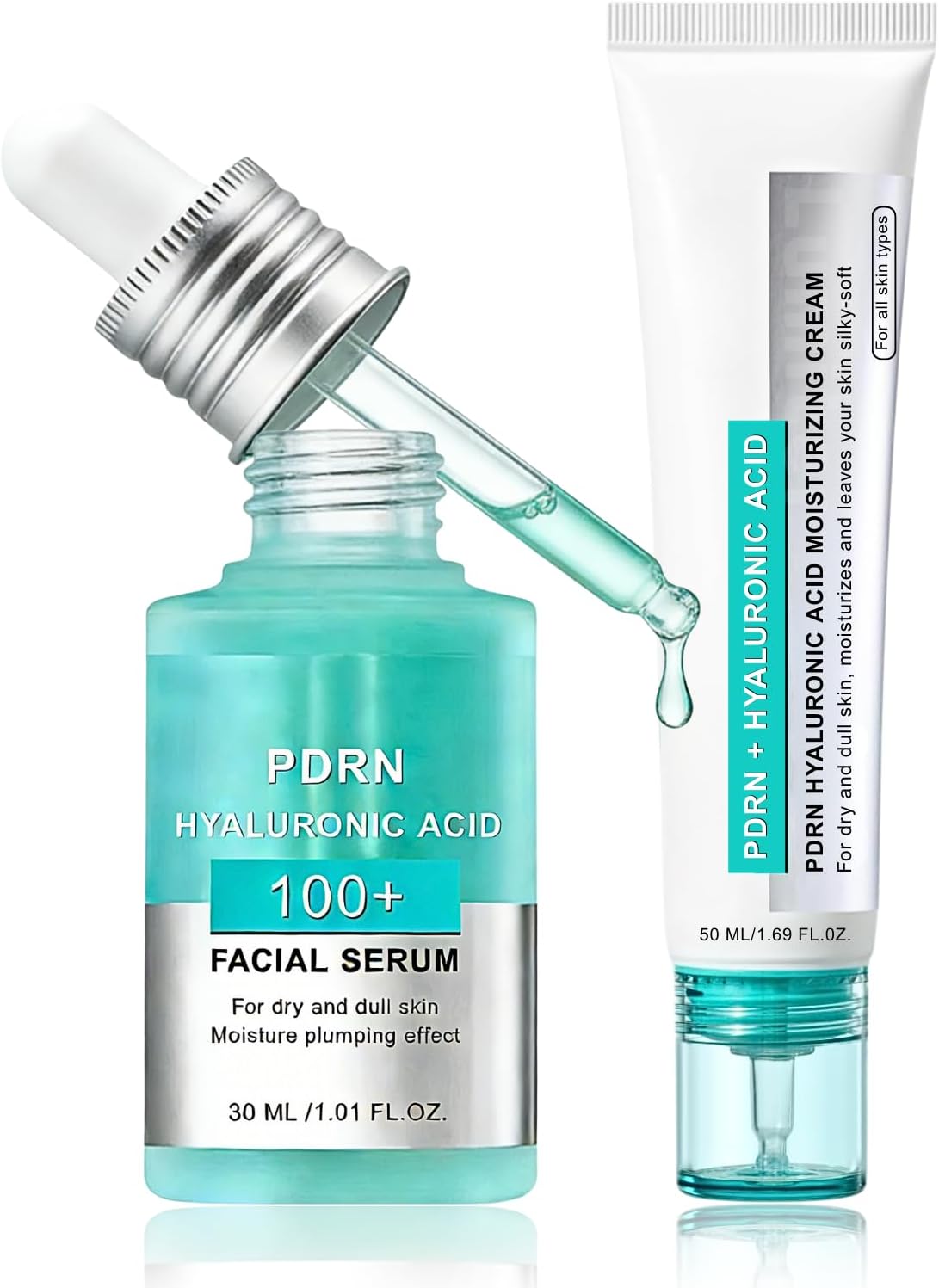 PDRN Serum Korean + PDRN Cream, Hyaluronic Acid Serum for Face Smoothing & Soothing, Korean Moisturiser for Dry Skin & Dull Skin, Moisture Plumping Effect, Glass Skin Duo