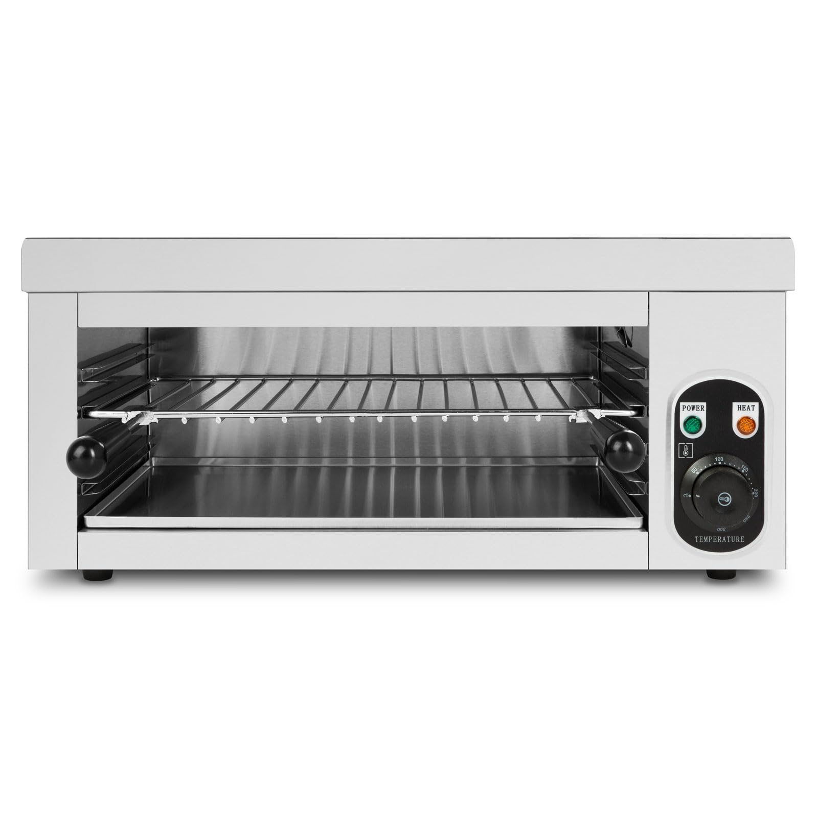 VERTES Salamander Grill, altura 280 mm, regulable 50 – 300 °C, 2000 W, horno gastronómico para hornear, gratinar, caramelizar y mantener caliente los alimentos, carcasa de acero inoxidable