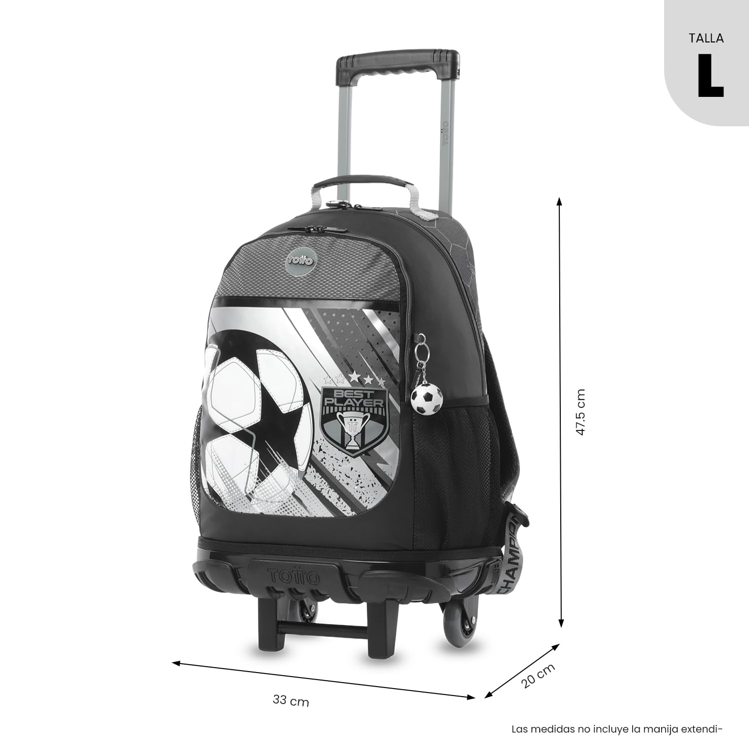 TOTTO - Mochila Escolar con Ruedas, Modelo Champion L, Mochila Grande, Capacidad 31 L, Bolsillos Botella, Compartimento Frontal, Protección en la Base, Correas Ajustables, Estampado Champion Gray