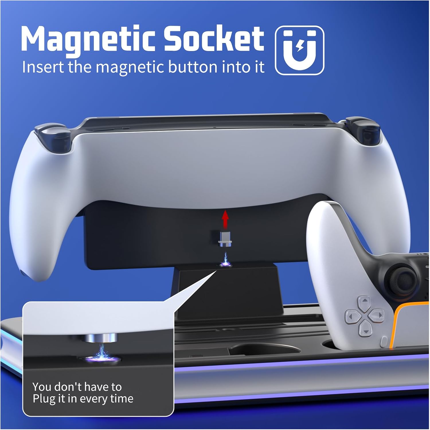 PS 5 and PS Portal Stand, Multi-Functional P5 Cooling Station and Controller Charger for PS-5 Dualsense and Edge Controller, Include Headset Holder - White - Image 4