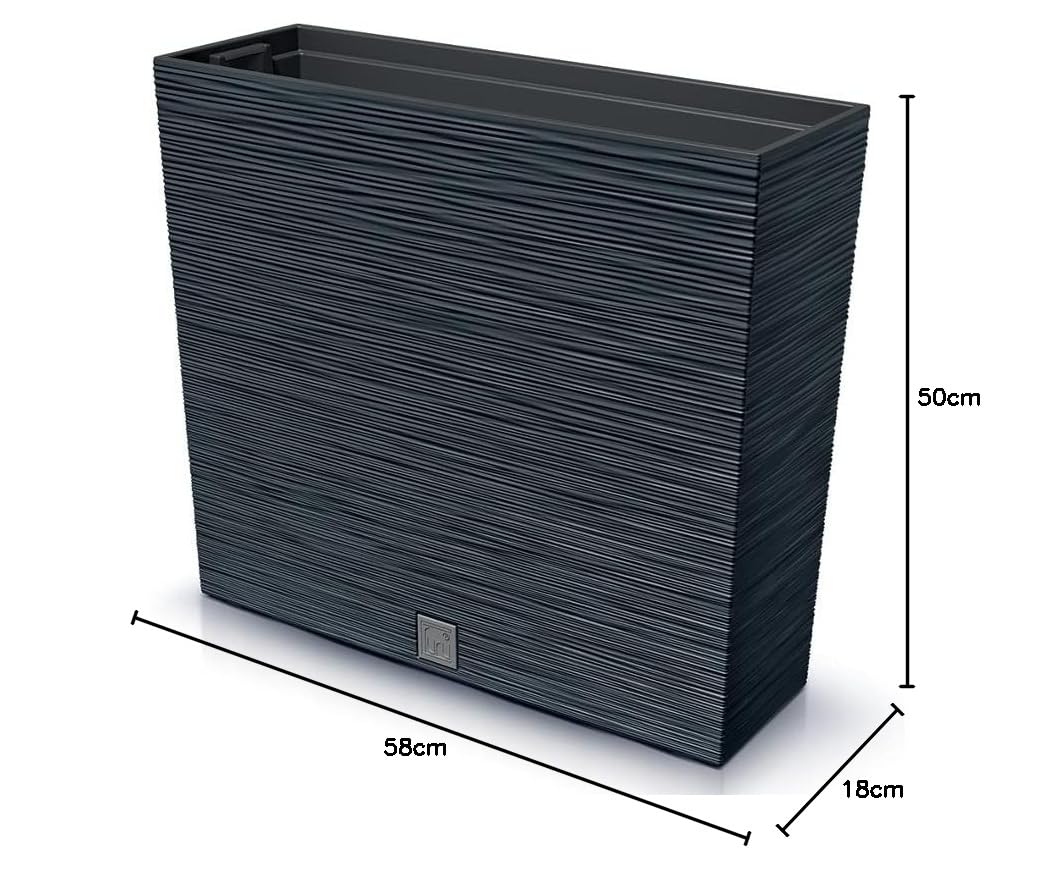 rg-vertrieb Blumenkasten Pflanzkübel Hoch Rechteck 58×50 cm mit Pflanzeinsatz – UV- & frostbeständig, Moderne Streifenoptik, Kunststoff Blumentopf für Balkon Garten Terrasse (Anthrazit)