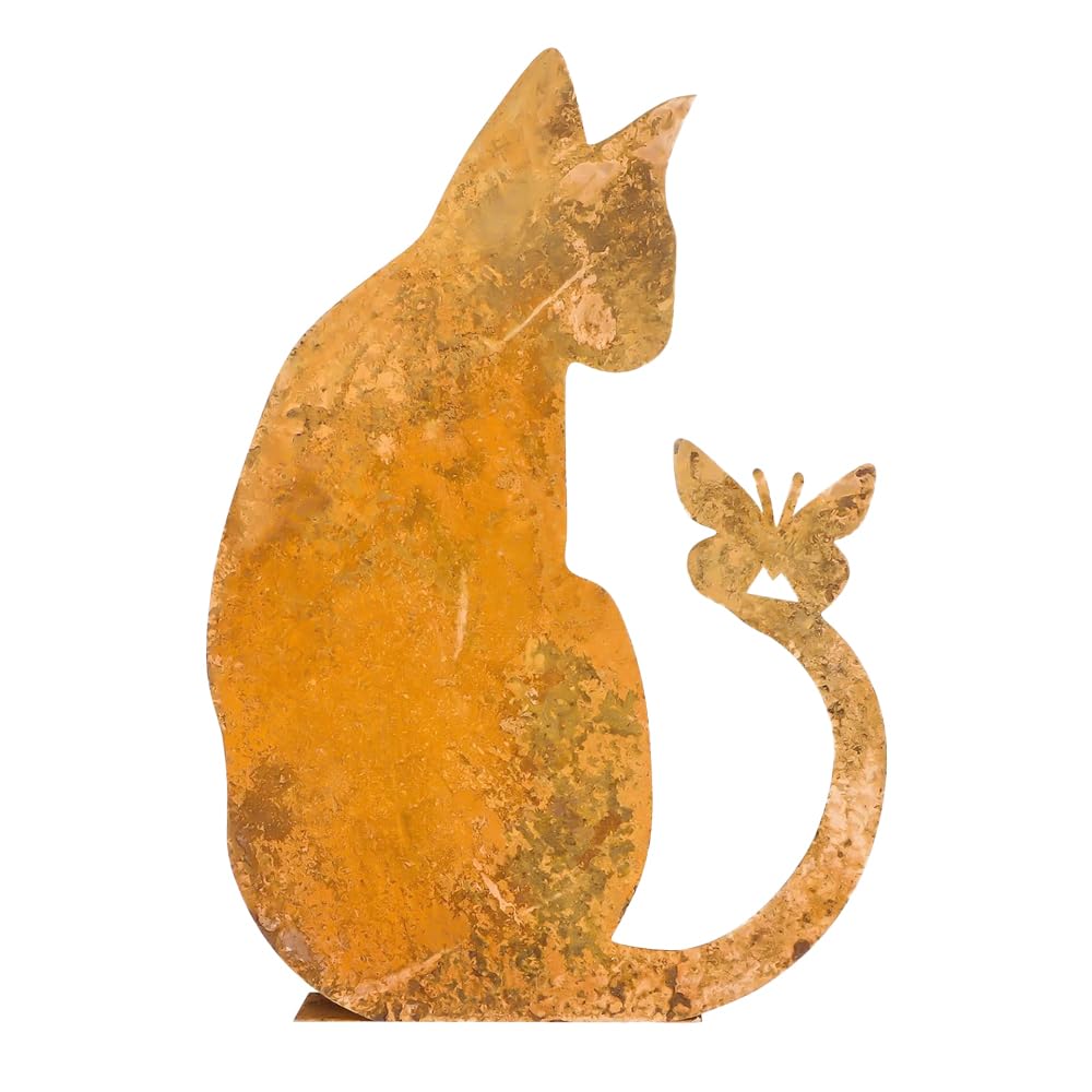 Decorazione da Giardino per Gatti Decorazione da Giardino con palo in Metallo ruggine Decorazione da Giardino Gatto arrugginito Ornamenti da Esterno Artigianato in Ferro